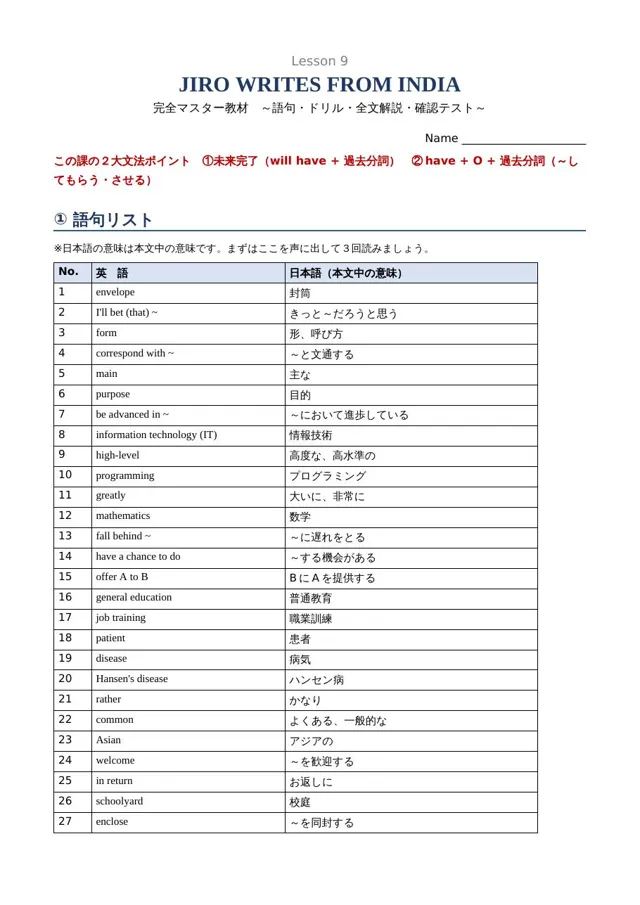 完全マスター教材の語句リストのページ