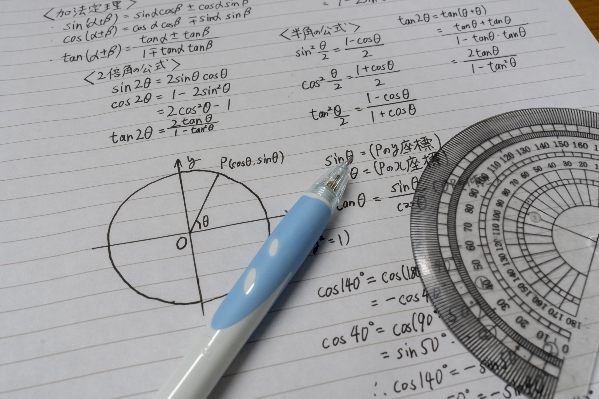ペンと分度器