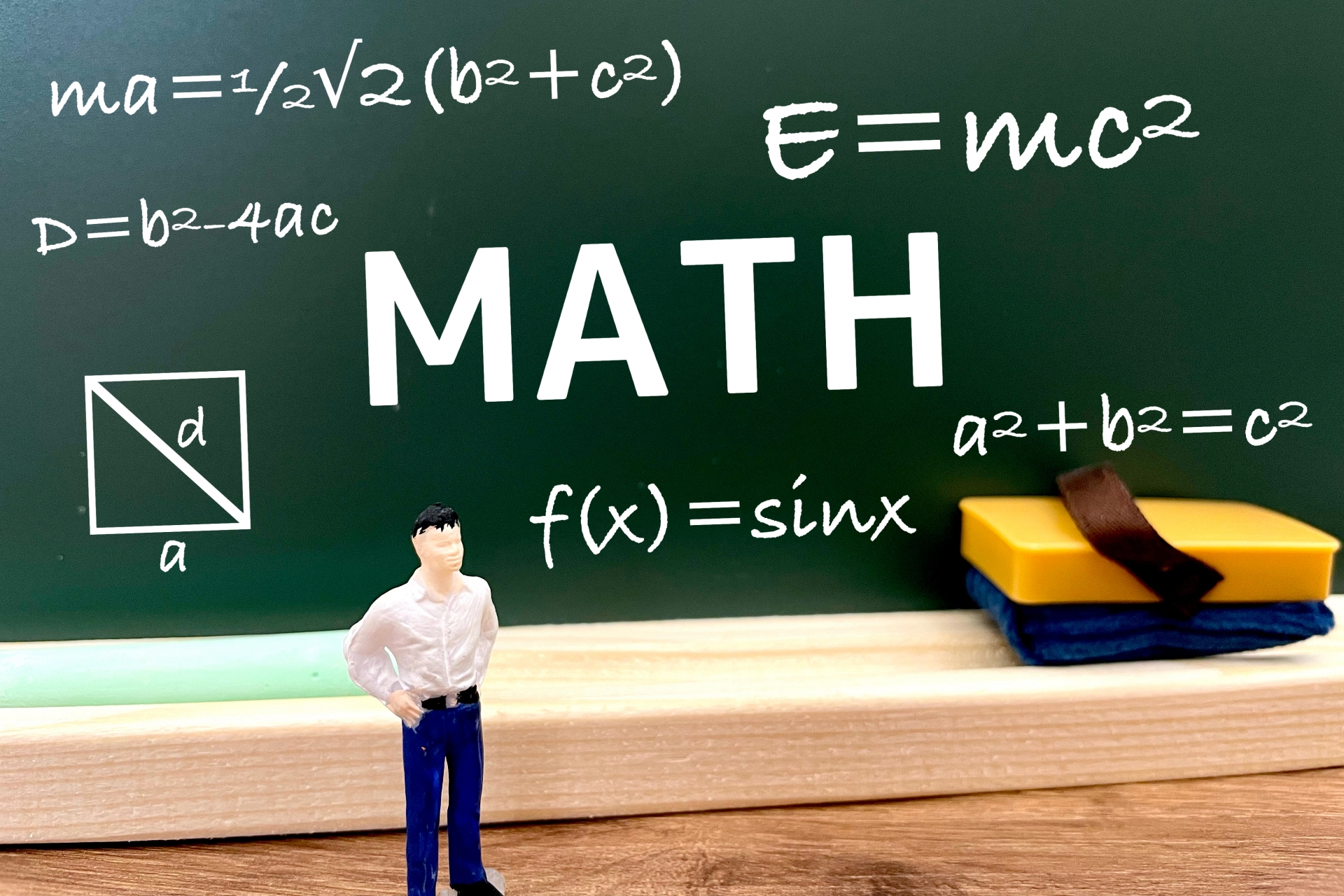 黒板にMATHの文字と先生